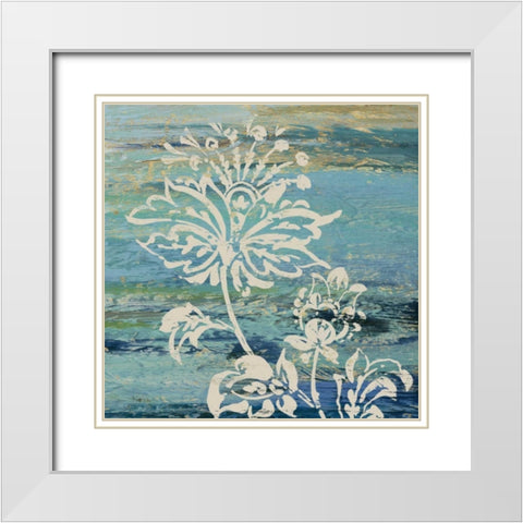 Blue Indigo with Lace III  White Modern Wood Framed Art Print with Double Matting by Studio Nova
