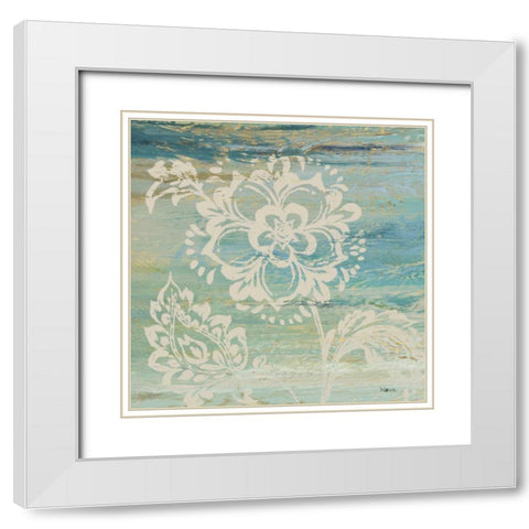 Blue Indigo with Lace IV  White Modern Wood Framed Art Print with Double Matting by Studio Nova