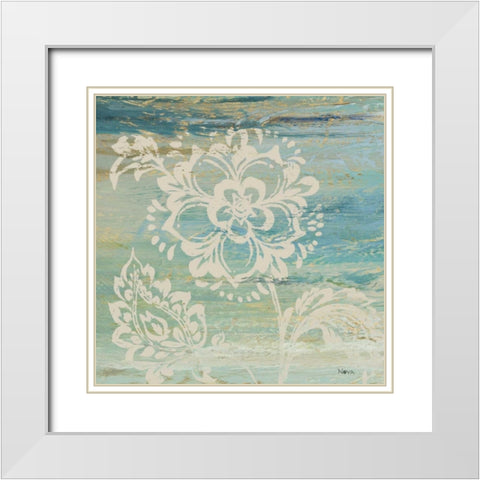 Blue Indigo with Lace IV  White Modern Wood Framed Art Print with Double Matting by Studio Nova