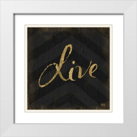 Chevron Sentiments Gold Heart Trio I  White Modern Wood Framed Art Print with Double Matting by h.artworks