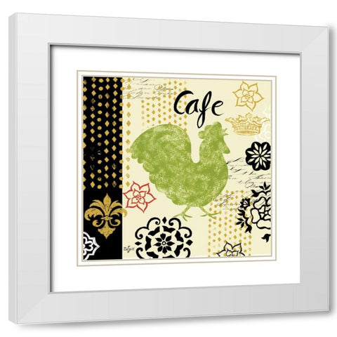 Fleur d Lis Rooster I  White Modern Wood Framed Art Print with Double Matting by Lyon, Rebecca