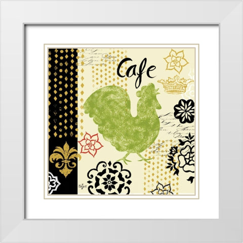 Fleur d Lis Rooster I  White Modern Wood Framed Art Print with Double Matting by Lyon, Rebecca