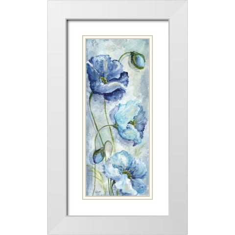 Indigo Poppies I White Modern Wood Framed Art Print with Double Matting by Tre Sorelle Studios