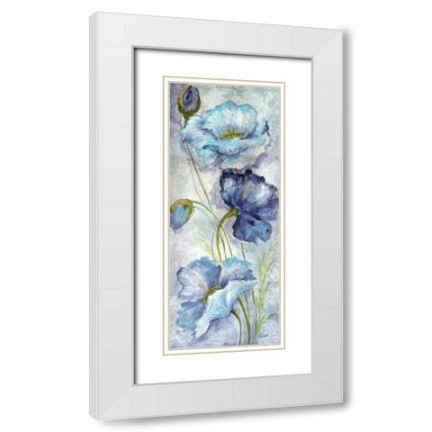 Indigo Poppies II White Modern Wood Framed Art Print with Double Matting by Tre Sorelle Studios