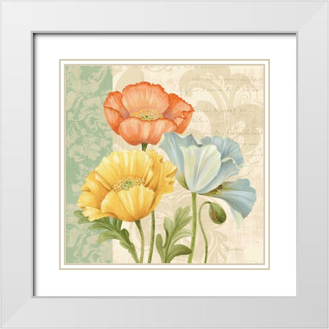 Pastel Poppies Multi I White Modern Wood Framed Art Print with Double Matting by Gladding, Pamela