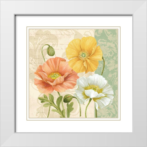 Pastel Poppies Multi II White Modern Wood Framed Art Print with Double Matting by Gladding, Pamela