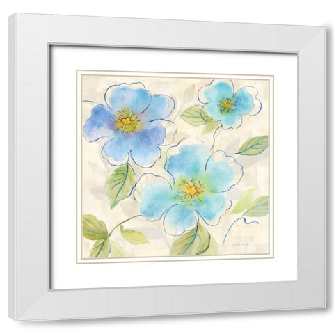 Blue Poppy Garden I White Modern Wood Framed Art Print with Double Matting by Coulter, Cynthia