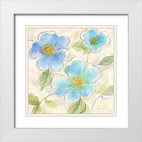 Blue Poppy Garden I White Modern Wood Framed Art Print with Double Matting by Coulter, Cynthia