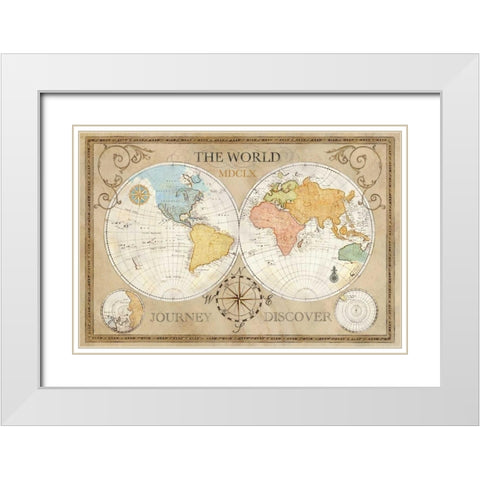 Old World Journey Map White Modern Wood Framed Art Print with Double Matting by Coulter, Cynthia