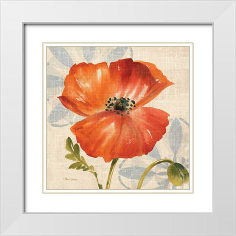 Watercolor Poppies I White Modern Wood Framed Art Print with Double Matting by Gladding, Pamela