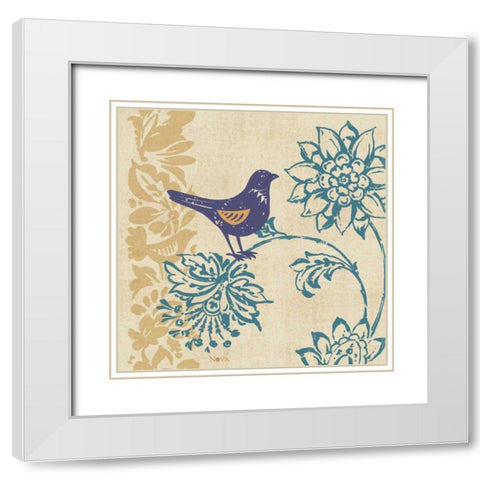 Blue Indigo Bird I White Modern Wood Framed Art Print with Double Matting by Studio Nova