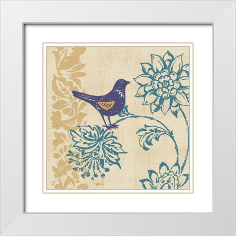 Blue Indigo Bird I White Modern Wood Framed Art Print with Double Matting by Studio Nova