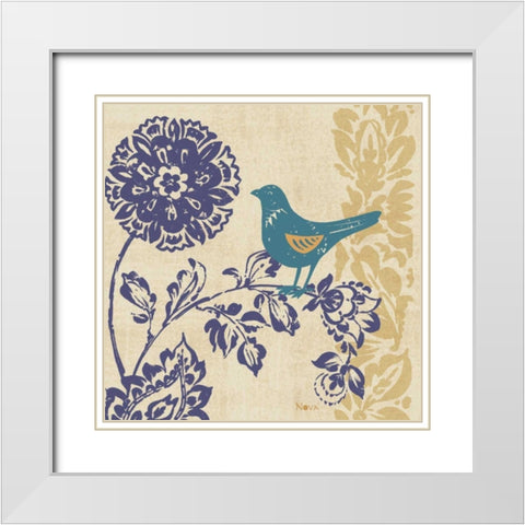 Blue Indigo Bird II White Modern Wood Framed Art Print with Double Matting by Studio Nova
