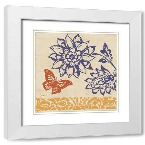 Blue Indigo Butterfly I White Modern Wood Framed Art Print with Double Matting by Studio Nova
