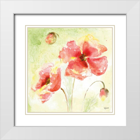 Pale Pink Poppies I White Modern Wood Framed Art Print with Double Matting by Tre Sorelle Studios