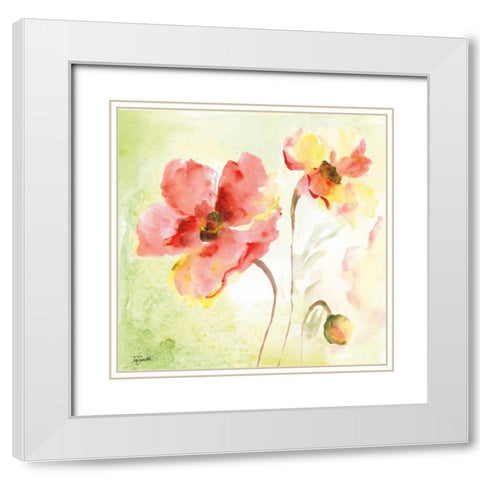 Pale Pink Poppies II White Modern Wood Framed Art Print with Double Matting by Tre Sorelle Studios