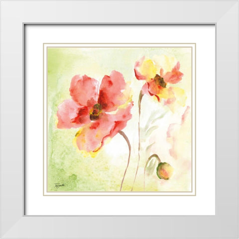 Pale Pink Poppies II White Modern Wood Framed Art Print with Double Matting by Tre Sorelle Studios