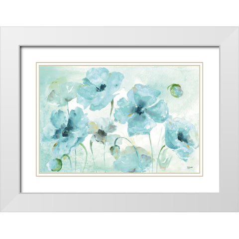 Watercolor Garden Blue Landscape White Modern Wood Framed Art Print with Double Matting by Tre Sorelle Studios