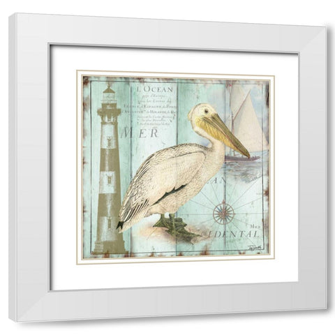 Antique La Mer V White Modern Wood Framed Art Print with Double Matting by Tre Sorelle Studios