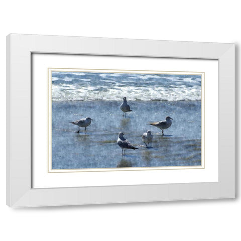 Beachgoers White Modern Wood Framed Art Print with Double Matting by Romita, Denise