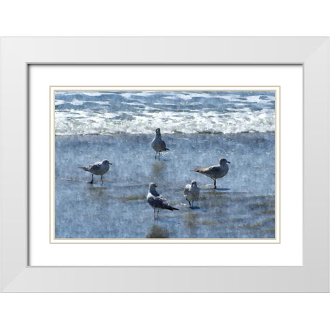 Beachgoers White Modern Wood Framed Art Print with Double Matting by Romita, Denise