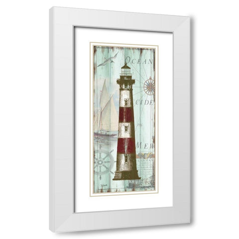 Antique La Mer Lighthouse Panel II White Modern Wood Framed Art Print with Double Matting by Tre Sorelle Studios