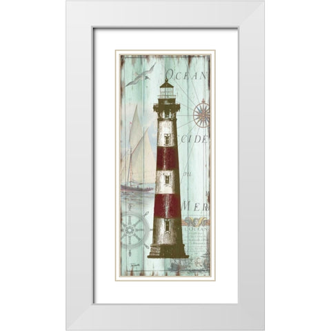 Antique La Mer Lighthouse Panel II White Modern Wood Framed Art Print with Double Matting by Tre Sorelle Studios