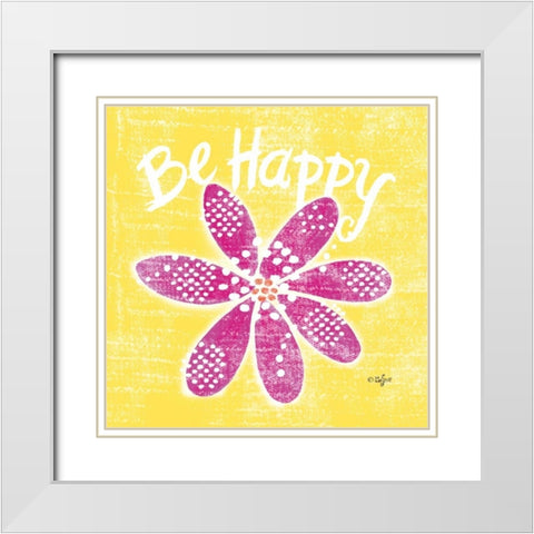 Be Happy II White Modern Wood Framed Art Print with Double Matting by Lyon, Rebecca
