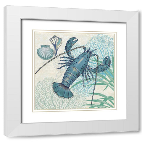 Oceana Indigo Sea Life I White Modern Wood Framed Art Print with Double Matting by Gladding, Pamela