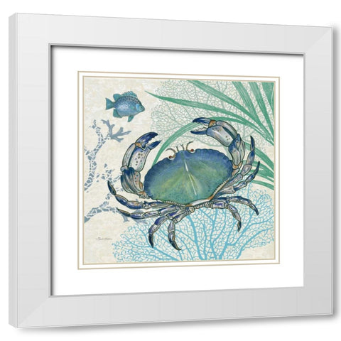 Oceana Indigo Sea Life II White Modern Wood Framed Art Print with Double Matting by Gladding, Pamela