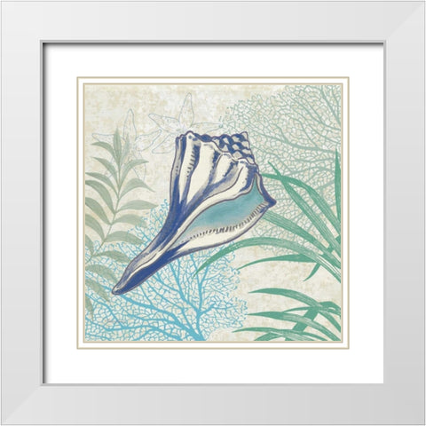 Oceana Indigo Shells II White Modern Wood Framed Art Print with Double Matting by Gladding, Pamela