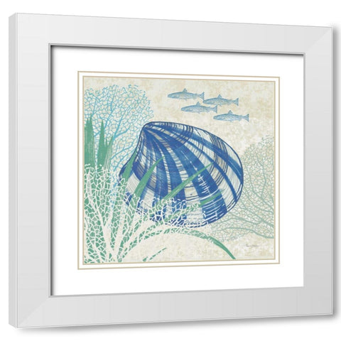 Oceana Indigo Shells III White Modern Wood Framed Art Print with Double Matting by Gladding, Pamela
