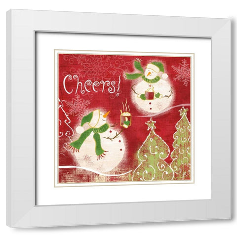Bright Snowmen I White Modern Wood Framed Art Print with Double Matting by Lyon, Rebecca