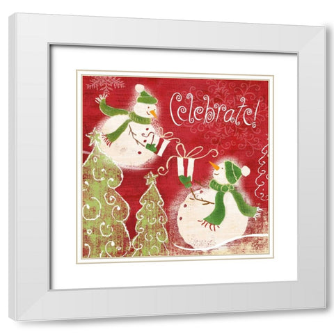 Bright Snowmen II White Modern Wood Framed Art Print with Double Matting by Lyon, Rebecca