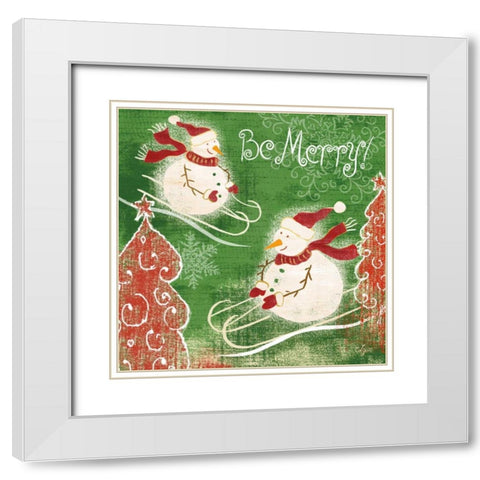 Bright Snowmen III White Modern Wood Framed Art Print with Double Matting by Lyon, Rebecca