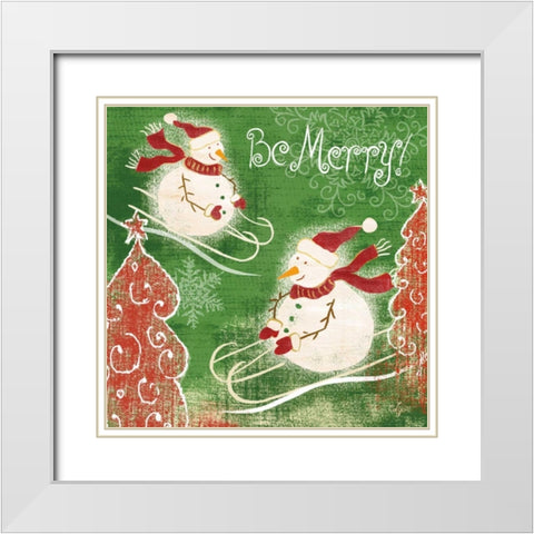 Bright Snowmen III White Modern Wood Framed Art Print with Double Matting by Lyon, Rebecca