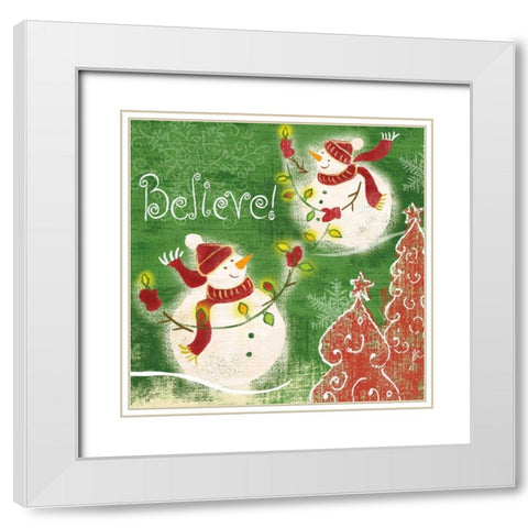 Bright Snowmen IV White Modern Wood Framed Art Print with Double Matting by Lyon, Rebecca