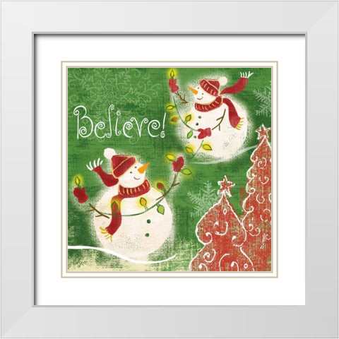 Bright Snowmen IV White Modern Wood Framed Art Print with Double Matting by Lyon, Rebecca