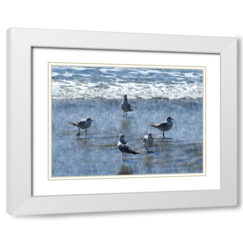 Beachgoers White Modern Wood Framed Art Print with Double Matting by Romita, Denise