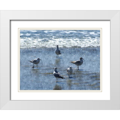 Beachgoers White Modern Wood Framed Art Print with Double Matting by Romita, Denise