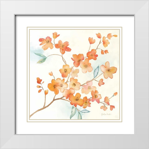 Coral Blossom Branches I White Modern Wood Framed Art Print with Double Matting by Coulter, Cynthia
