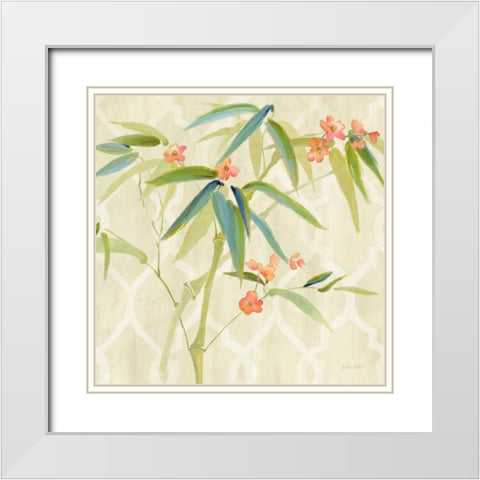 Zen Bamboo w/blossoms I White Modern Wood Framed Art Print with Double Matting by Coulter, Cynthia