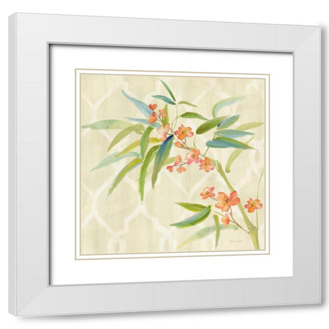 Zen Bamboo w/blossoms II White Modern Wood Framed Art Print with Double Matting by Coulter, Cynthia
