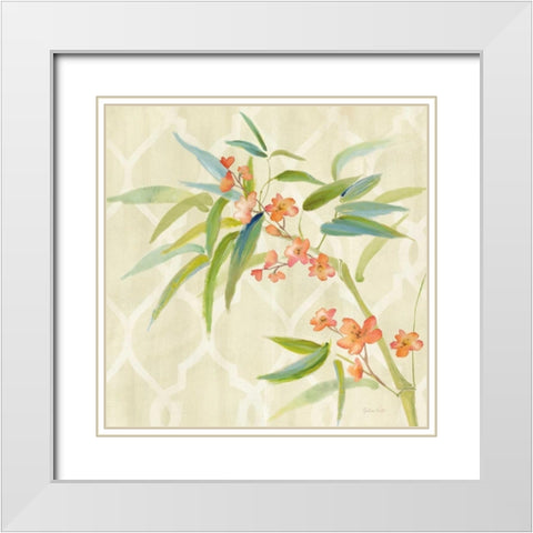 Zen Bamboo w/blossoms II White Modern Wood Framed Art Print with Double Matting by Coulter, Cynthia