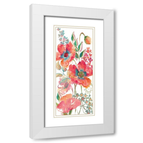 Bohemian Poppies Pink/Teal I White Modern Wood Framed Art Print with Double Matting by Tre Sorelle Studios