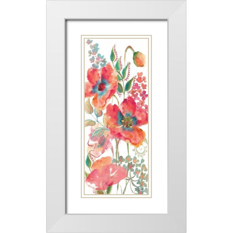 Bohemian Poppies Pink/Teal I White Modern Wood Framed Art Print with Double Matting by Tre Sorelle Studios