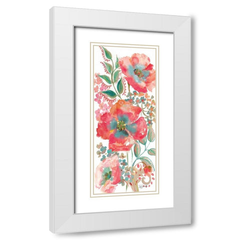 Bohemian Poppies Pink/Teal II White Modern Wood Framed Art Print with Double Matting by Tre Sorelle Studios