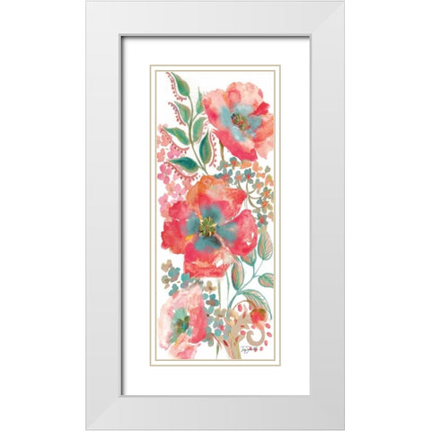Bohemian Poppies Pink/Teal II White Modern Wood Framed Art Print with Double Matting by Tre Sorelle Studios