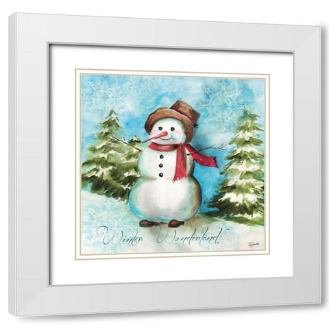 Watercolor Snowmen II White Modern Wood Framed Art Print with Double Matting by Tre Sorelle Studios