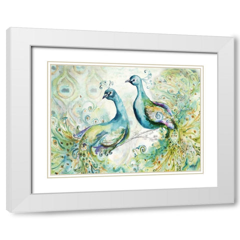 Bohemian Peacocks Landscape White Modern Wood Framed Art Print with Double Matting by Tre Sorelle Studios